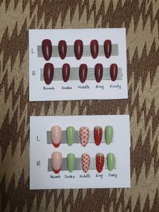strawberry + dark red press on nail set