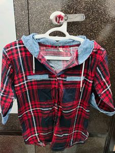 Red Plaid Hooded Shirt
