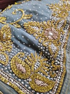 Grey Saree with golden Dimond work