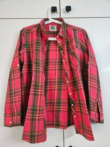 Classic Coral Pink Plaid Button-Up Shirt