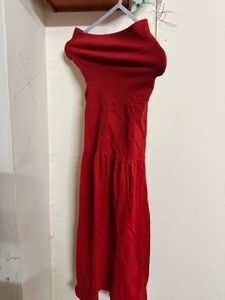 Vibrant Red Off-Shoulder Midi Dress
