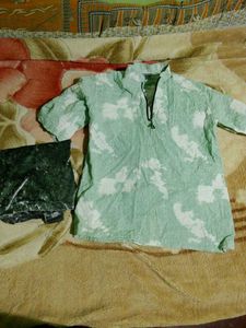 Comfy Mint Green Printed Top &amp; Velvet Pants Set