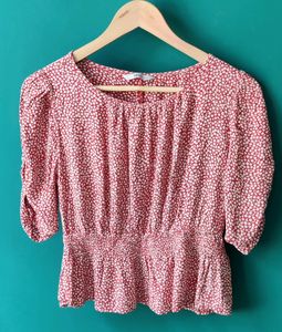 Only Cinched Waist Top With Microprint