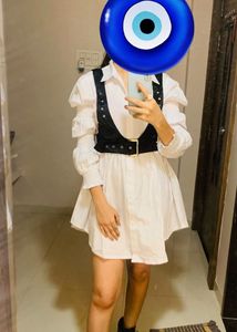Chic White Shirt Dress with Vest