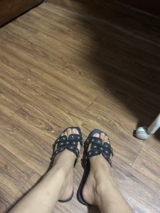 Studded Black Flat Sandals