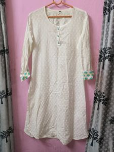 Elegant White Kurta with Teal Accents