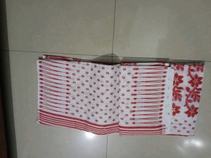 White Saree with Red Floral Print