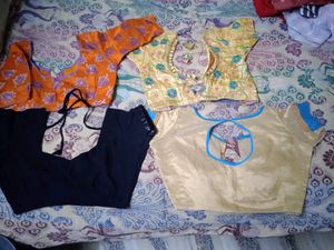 4 New Blouses Single Used Black 2 Golds 1 Benaras