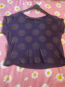 Purple Round Neck Printed Top