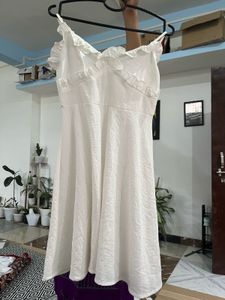 White Ruffle adjustable Strap Mini Dress