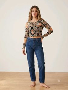 Sheer Paisley Print Long Sleeve Top