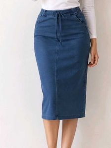 Blue Denim Midi Skirt