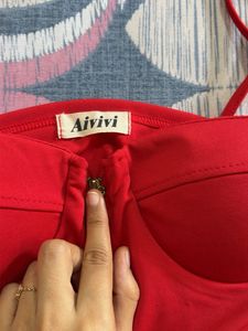 Red Corset Bustier Zipper Top