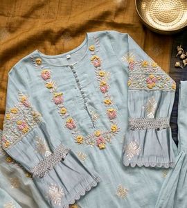 Pastel Blue Embroidered Kurta Set