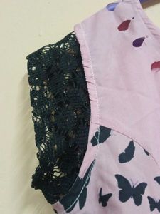 Pink Butterfly Print Ethnic Gown