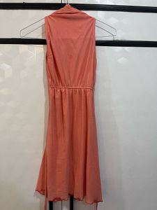 Elegant Peach Embellished Waist Dress