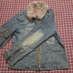 Women's Denim Jacket with Faux Fur Collar