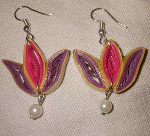Quilled Flower Pearl Dangle Earrings