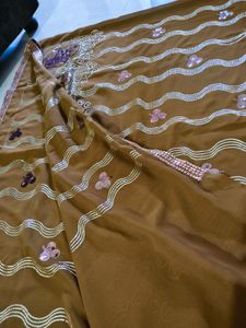 Brown &amp; Gold Embellished Saree