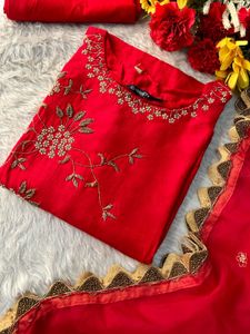 Elegant Red Embroidered Kurta Set