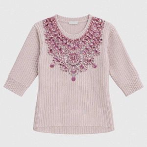 Beige Embellished Knit Sweater