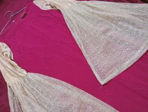 💖 Premium Fuschia &amp; Gold Sequin A-Line Gown