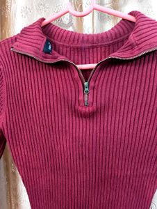 Maroon Ribbed Knit Polo Top