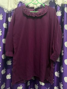 Elegant Plum top with Embellished Collar