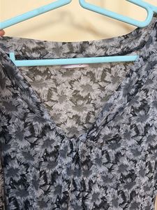 Sheer Floral Print V-Neck Top
