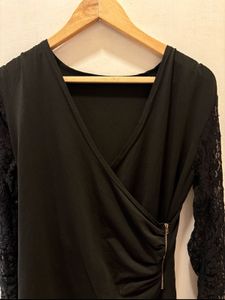 Chic Black Lace Sleeve Wrap Top