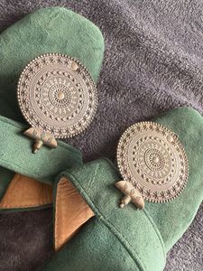 Ethnic Green Embellished Slip-Ons