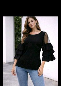 Stylish Black Top with Ruffle Sleeves