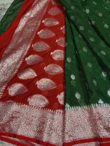 Green Silk Saree with Red Blouse