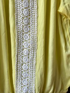 Yellow Boho Crochet Trim Top