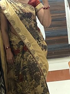 Elegant Gold Floral Print Saree