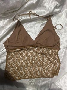 padded vintage y2k sequin Halter Neck Top backless