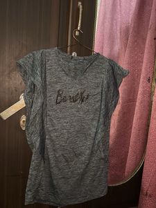 Grey V-Neck T-Shirt with "Beautiful" Embellishment