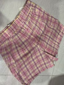 Pink Plaid High-Waisted Shorts