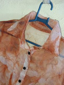 Sheer Marble Print Button-Up Shirt