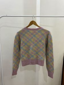 ZARA Pastel Argyle Pattern Knit Cardigan