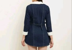 Denim Dress with Fur Trim