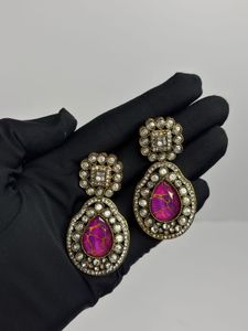 Stunning Pink Stone & Diamond Earrings