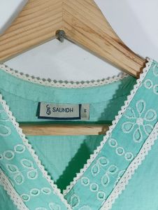 Cyan Embroidered Casual Kurta (Women)