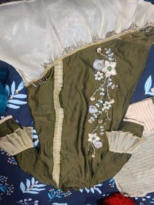 Olive Green Embroidered Kurta Set
