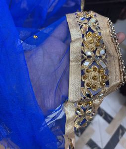 Royal Blue Net Dupatta with Embellishments