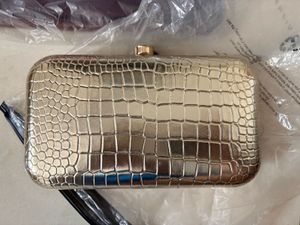 Mochi Chic Gold Croc Embossed Clutch