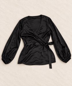 🖤Black Satin Wrap Top🖤