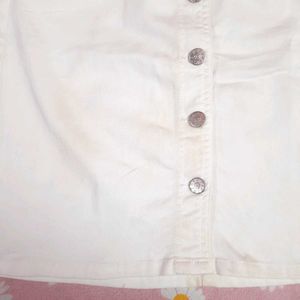 White Button-Front Denim Skirt
