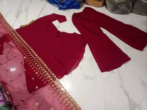 Maroon Kurta Set with Palazzo &amp; Dupatta 3pc xxl