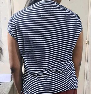Navy &amp; White Striped Tie-Sleeve Top